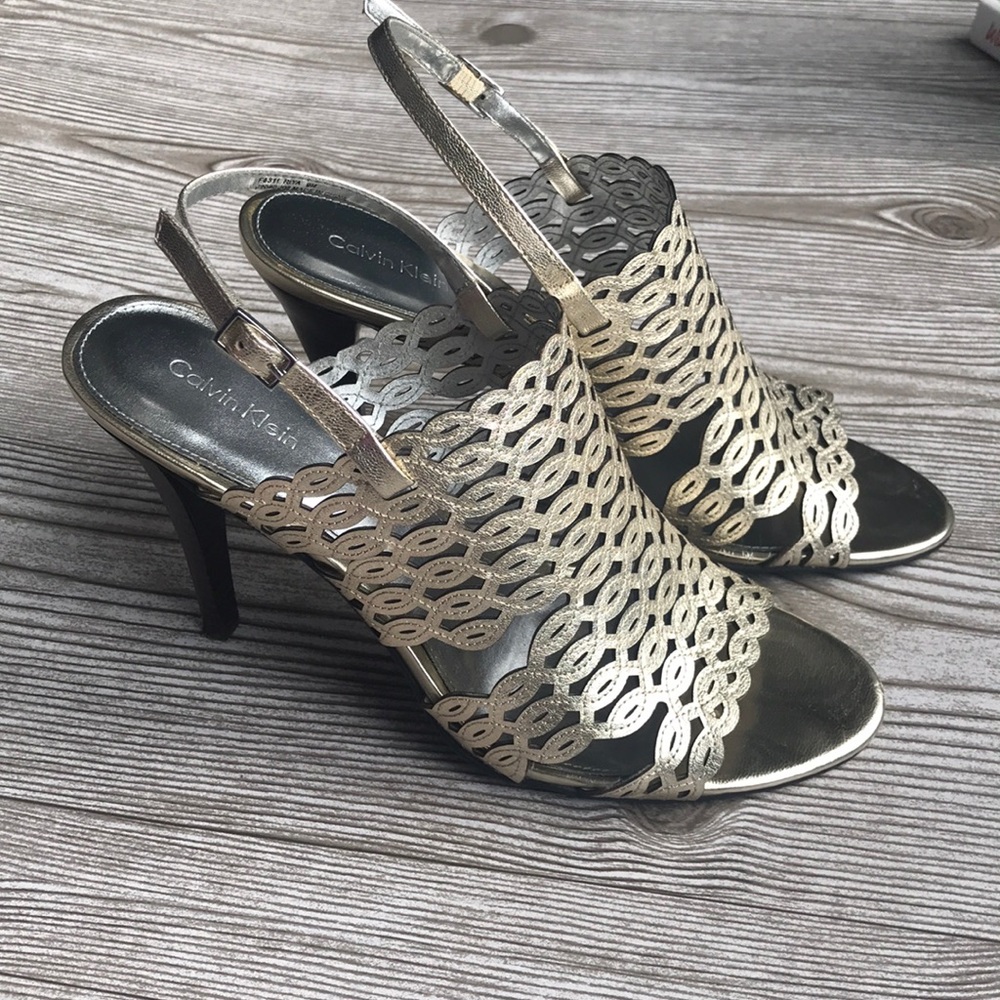 Calvin Klein Gold Sling-Back Stiletto Heels